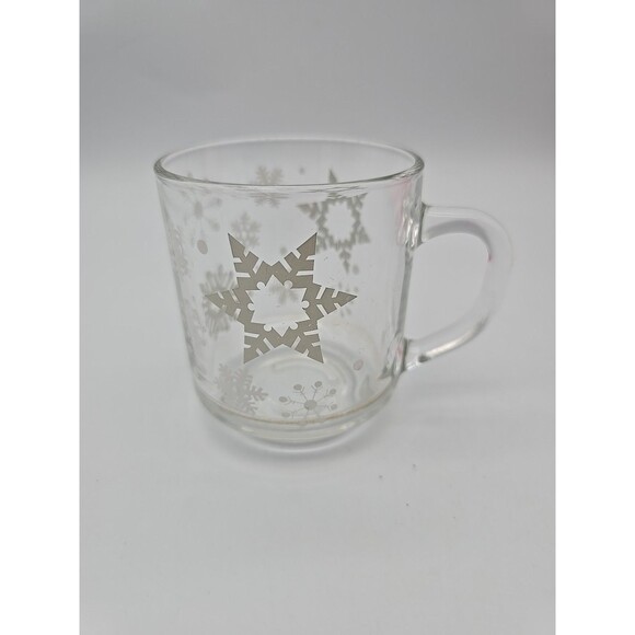 Vinage Luminarc Clear Glass Snowflakes Coffee Mug - Picture 1 of 9